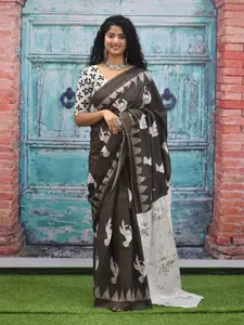 KIAARON Ethnic Motifs Pure Cotton Block Print Saree