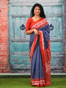 KIAARON Geometric Printed Pure Cotton Half and Half Block Saree