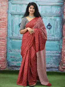 KIAARON Geometric Printed Pure Cotton Half and Half Block Saree