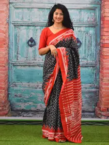 KIAARON Geometric Printed Pure Cotton Half and Half Block Saree
