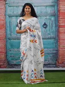 KIAARON Abstract Printed Pure Cotton Half and Half Block Saree