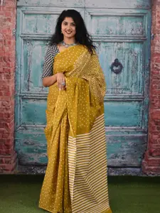 KIAARON Geometric Printed Pure Cotton Half and Half Block Saree