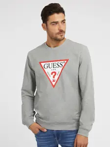 GUESS Graphic Printed Long Sleeves Fleece Pullover Sweatshirt