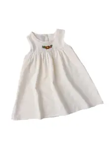 StyleCast x Revolte Girls Beige Self Design Embroidered Cotton A-Line Dress