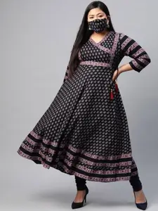 KALINI Plus Size Ethnic Motifs Printed V-Neck Angrakha Kurta