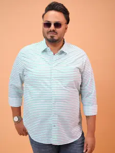 HIGHLANDER Plus Size Slim Fit Horizontal Stripes Opaque Cotton Casual Shirt