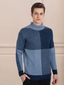 AXMANN Colourblocked Turtle Neck Long Sleeves Woollen Pullover Sweater