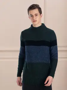 AXMANN Colourblocked Turtle Neck Long Sleeves Woollen Pullover Sweater