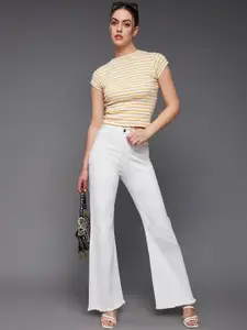 Miss Chase Women Bootcut High-Rise Frayed Stretchable Jeans