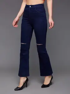 Miss Chase Women Bootcut High-Rise Slash Knee Stretchable Jeans