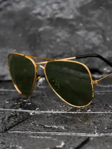 WROGN Men Aviator Sunglasses with UV Protected Lens WRNSG-06-AVI-GD-GR