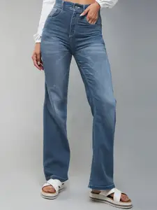 Miss Chase Women Wide Leg Mid-Rise Light Fade Stretchable Jeans