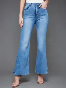 Miss Chase Women Wide Leg High-Rise Clean Look Whiskers Stretchable Jeans