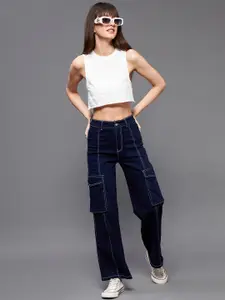 Miss Chase Women Wide Leg High-Rise Clean Look Stretchable Cargos Jeans