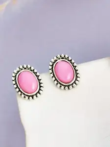 ATIBELLE Silver-Plated Oval Shaped Stud Earrings