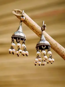 ATIBELLE Silver-Plated Contemporary Jhumkas