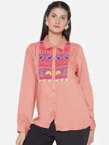 KALINI Geometric Embroidered Comfort Casual Shirt