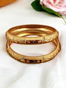 LUCKY JEWELLERY Set of 2 Gold-Plated Meenakari Design Bangles