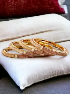 LUCKY JEWELLERY Set Of 4  Gold-Plated CZ Studded Bangles