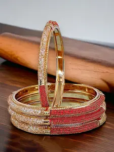 LUCKY JEWELLERY Set Of 4 Gold-Plated Cubic Zirconia-Studded Bangles