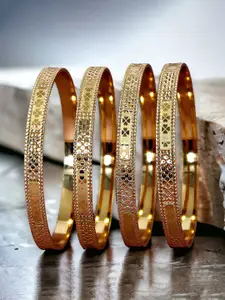LUCKY JEWELLERY Set Of 4 Gold-Plated  Bangles