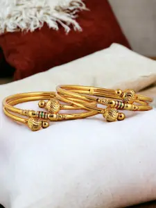 LUCKY JEWELLERY Set Of 2 Gold-Plated Designer Bangles