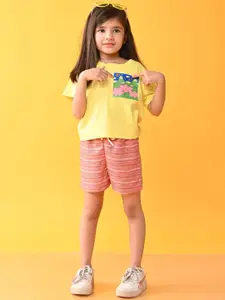 Anthrilo Girls Printed T-shirt with Shorts