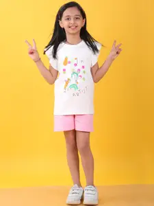 Anthrilo Girls Printed Pure Cotton T-shirt with Shorts