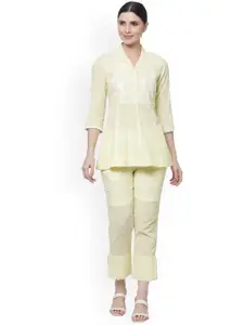 KALINI Embroidered Pure Cotton Top With Trouser