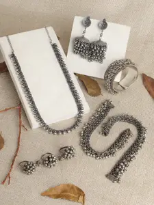 TEEJH Silver-Plated Oxidized Necklace and Earrings Set