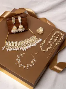 TEEJH Adoni Gold-Plated Stones-Studded & Beaded Necklace and Earrings Set