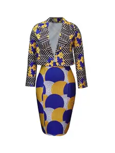 LULU & SKY Printed Notched Lapel Collar Blazer With Pencil Skirt