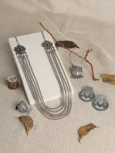 TEEJH Silver-Plated Oxidized Necklace and Earrings Set