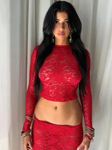 LULU & SKY Self-Design Crop Top With Midi Skirt Co-Ords