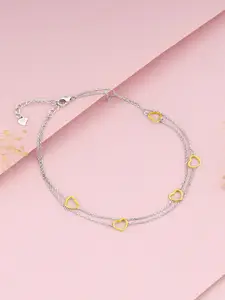 GIVA Rhodium-Plated 925 Sterling Silver Dual Tone United Hearts Anklet