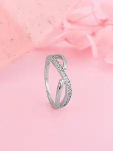 GIVA 925 Sterling Silver Rhodium-Plated CZ-Studded Finger Ring