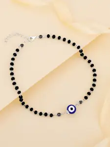 GIVA Rhodium-Plated 925 Sterling Silver Evil Eye Beaded Anklet