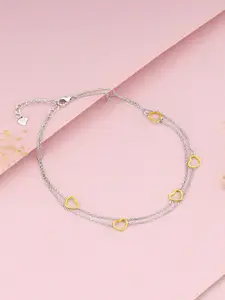 GIVA Rhodium-Plated 925 Sterling Silver Dual Tone United Hearts Anklet
