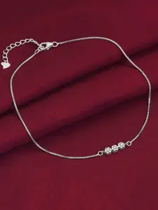 GIVA Rhodium-Plated 925 Sterling Silver Triple Flora Stone Studded Anklet
