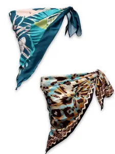 Leeza Store Women Pack Of 2 Printed Satin Scarf