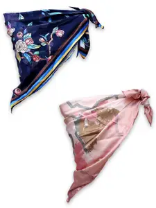 Leeza Store Women Pack Of 2 Printed Satin Scarf