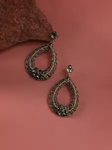 SOHI Gold-Plated Stone Studded Contemporary Drop Earrings