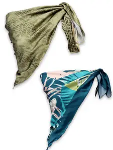 Leeza Store Women Pack Of 2 Printed Satin Scarf