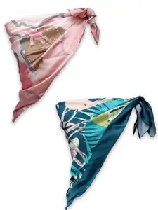 Leeza Store Women Pack Of 2 Printed Satin Scarf