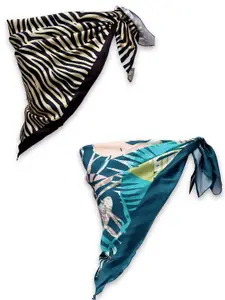Leeza Store Women Pack Of 2 Printed Satin Scarf