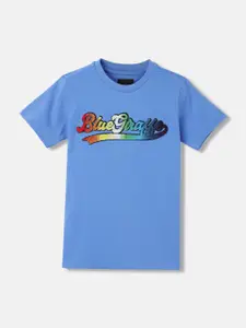 Blue Giraffe Boys Graphic Printed Round Neck Short Sleeves Cotton T-Shirt
