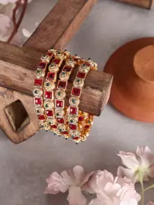 ANIKAS CREATION Set Of 4 Gold-Plated Stone-Studded Bangles