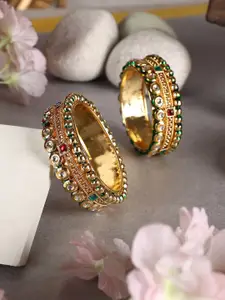 ANIKAS CREATION Set Of 2 Gold-Plated CZ Stone Studded Bangles