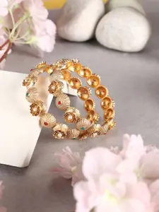 ANIKAS CREATION Set Of 2 Gold-Plated Stone-Studded Bangles