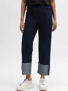 ELLE Women Straight Fit Mid-Rise Clean Look Cotton Jeans